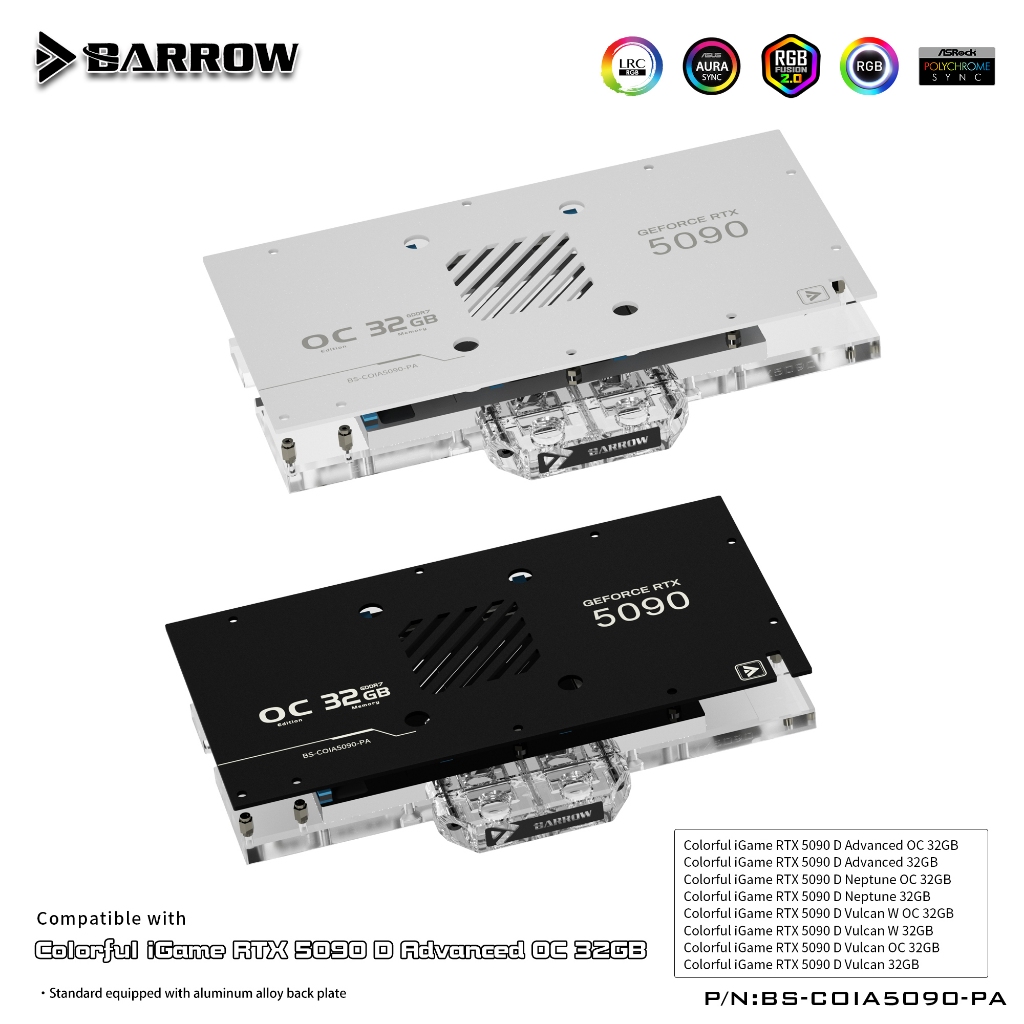 Barrow full coverage GPU Water Block สําหรับสีสันขั้นสูง 5090 BS-COIA5090-PA