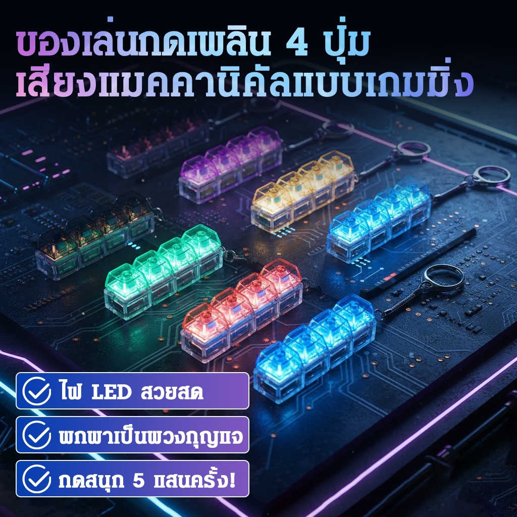 ⌨️ (Blue Switch)​สัมผัสคีย์กึก!​​🔊ของเล่นกด4ปุ่ม กุญแจยางยืดแฟชั่น เครื่องทดสอบสวิตช์สีน้ำเงิน แสงLEDสีสันสดใส ความรู้สึกกดที่แม่นยำ เสียงกดก้องกังวาน