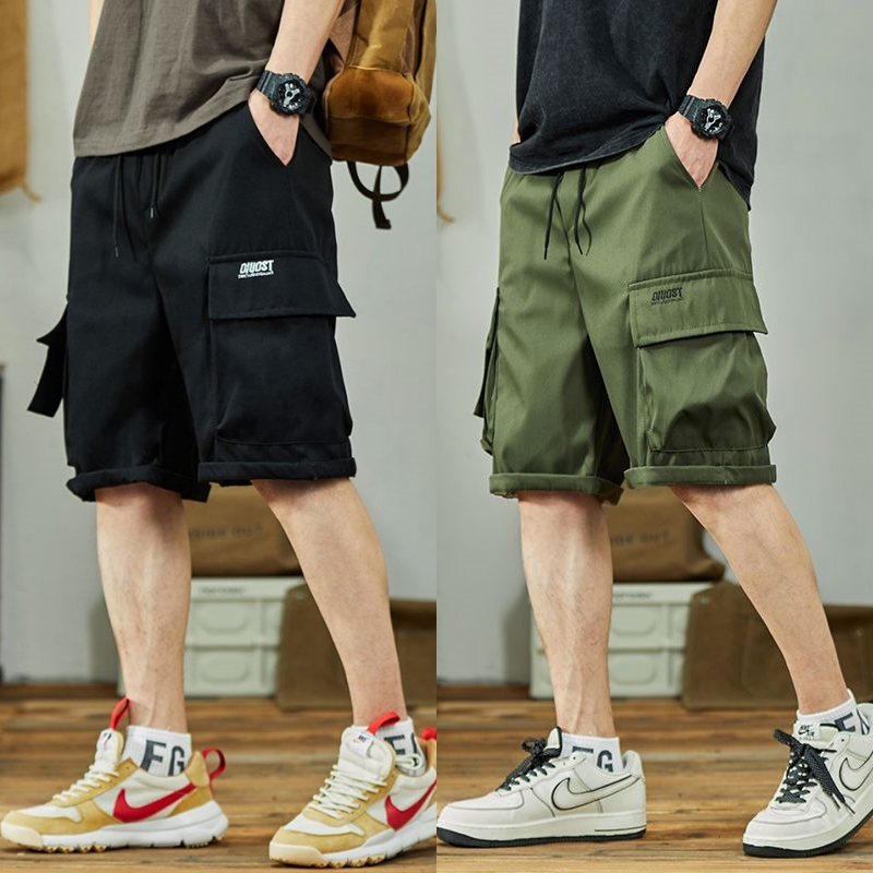 กางเกงขาสั้นหลวมผู้ชาย All-Match Retro Simple Loose Style Multi-pocket เหมาะสําหรับกางเกงกีฬากลางแจ้ง - รูปที่ 4