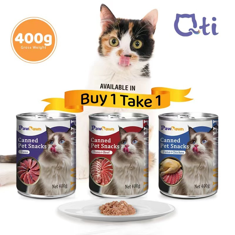 Qti อาหารแมวโตลูกแมวอาหารเปียกกระป๋องไก่ปลาแซลมอนทูน่า 400g คอลเลกชันรวมกลุ่มขนาดเล็ก