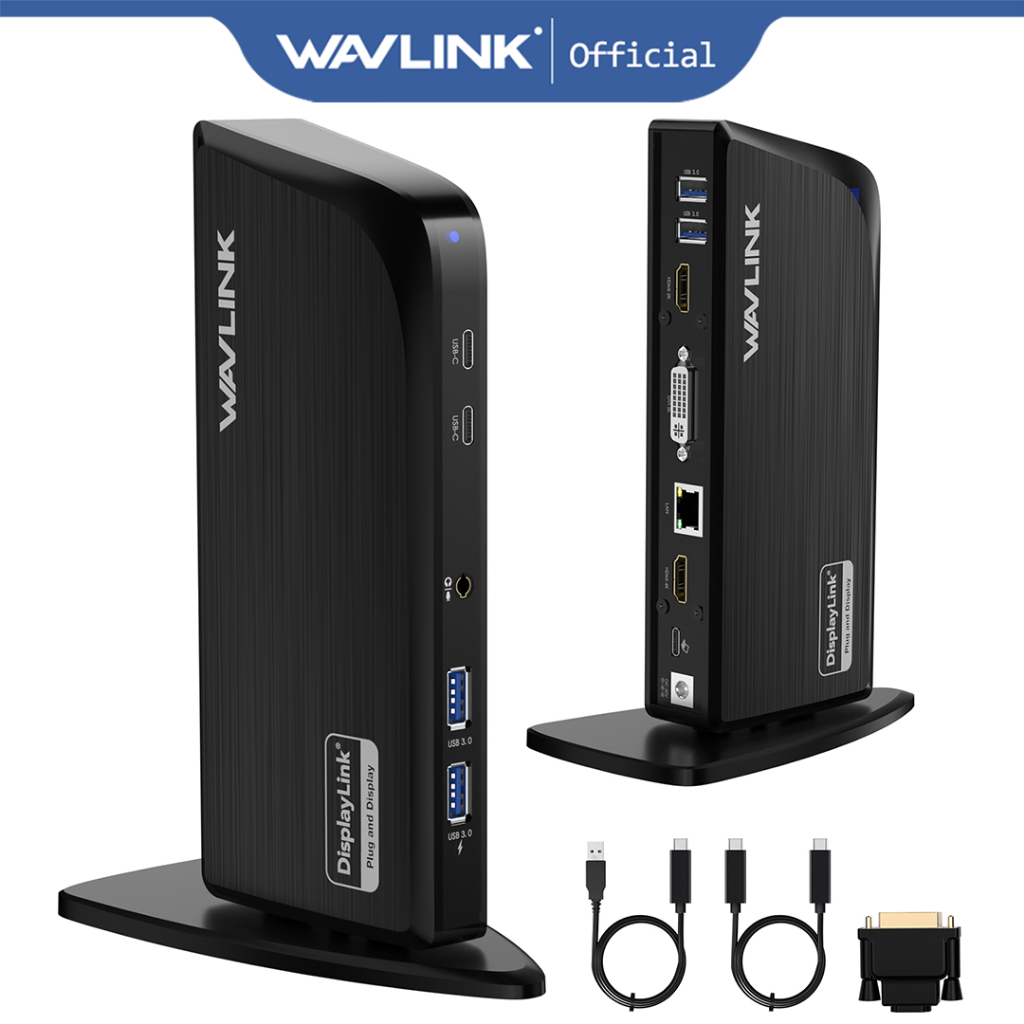 Wavlink Displaylink Docking Station พร้อม RJ45 1000 Mbps USB 5Gbps Triple Display พอร์ต HDMI DVI Typ