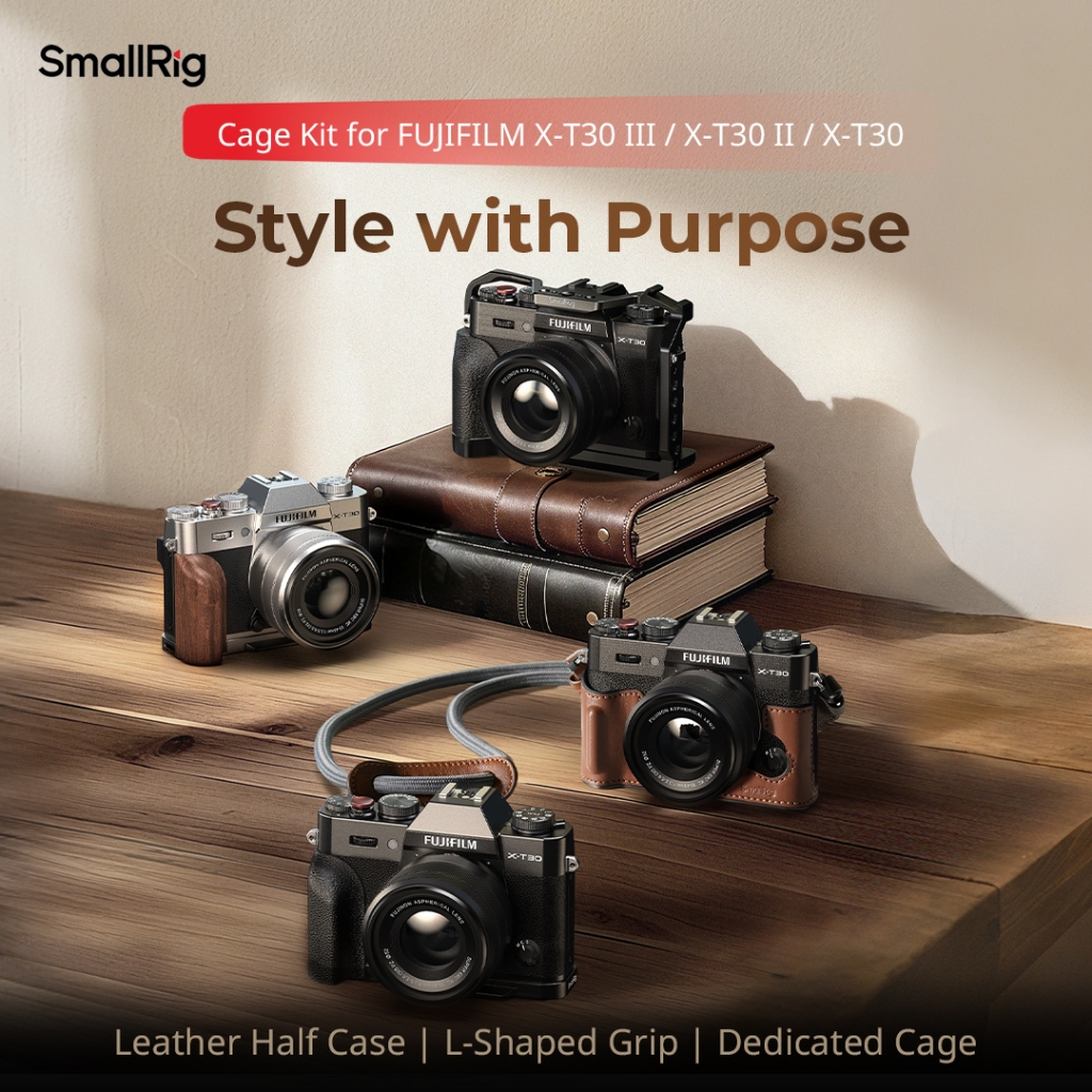 SmallRig Cage/Leather Half Case Kit/L-Shaped Mount Plate พร้อมซิลิโคน/ด้ามไม้สํา