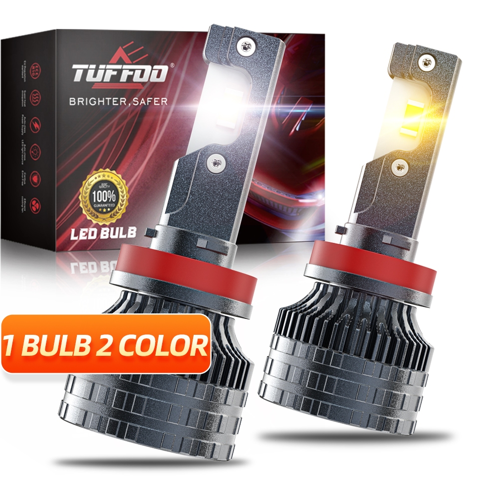 TUFFOO 1 คู่ 2 สีรถ LED หมอกหลอดไฟ H11/H8/H16(JP)/9006/HB4/9005 - 6000K สีขาว / 3000K สีเหลืองทอง