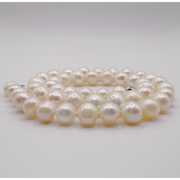 7.5-10 มม. สร้อยคอไข่มุกธรรมชาติเซาท์ซีสีขาว 17" 18KGP