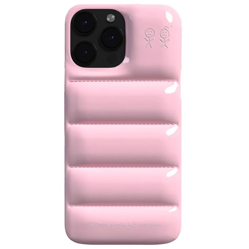 THE PUFFER สําหรับ iPhone 14 15 16 17 Pro Max Air 17Pro หรูหราสีทึบหนังลงเสื้อแจ็คเก็ตเคลือบเงากันกระแทกป้องกันปกหลัง
