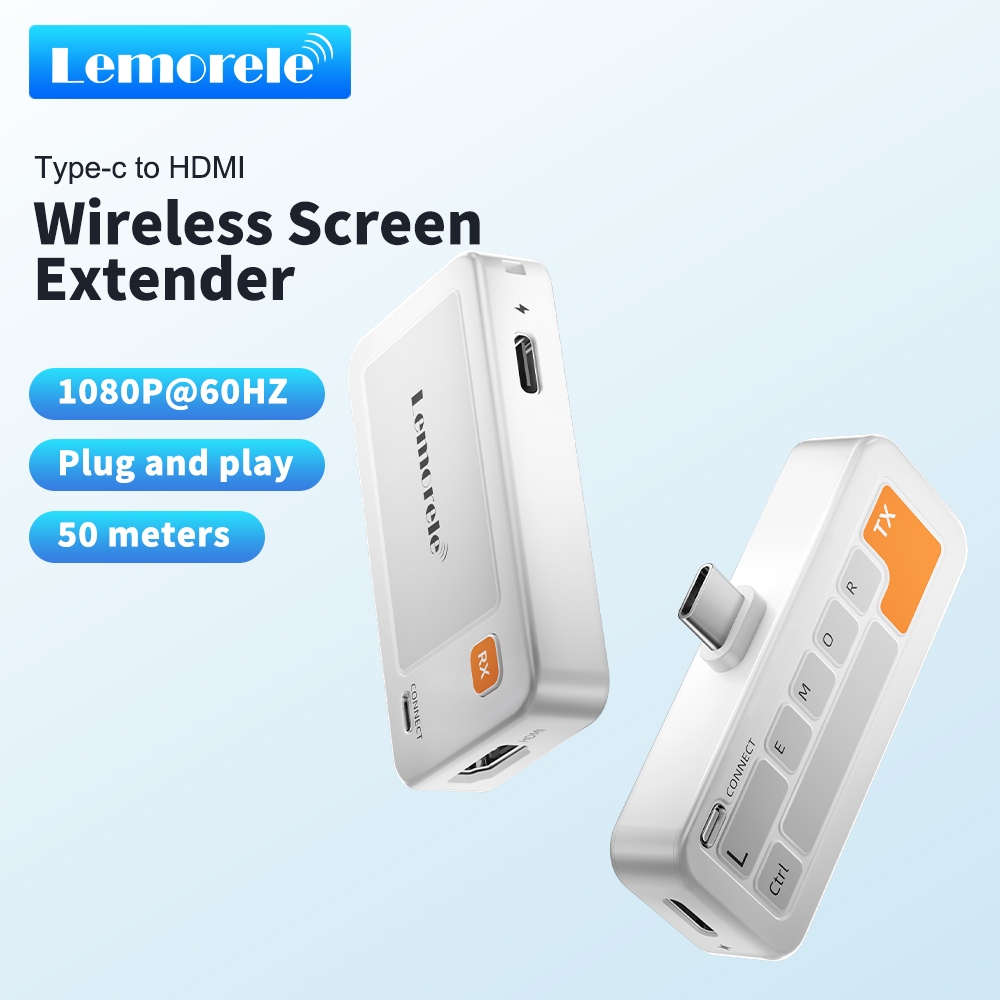 Lemorele P400 เครื่องขยายสัญญาณเสียงและวิดีโอไร้สาย 1080P ปลั๊กและการเล่น 50 เมตรสําหรับ Windows/Android/iOS/Mac
