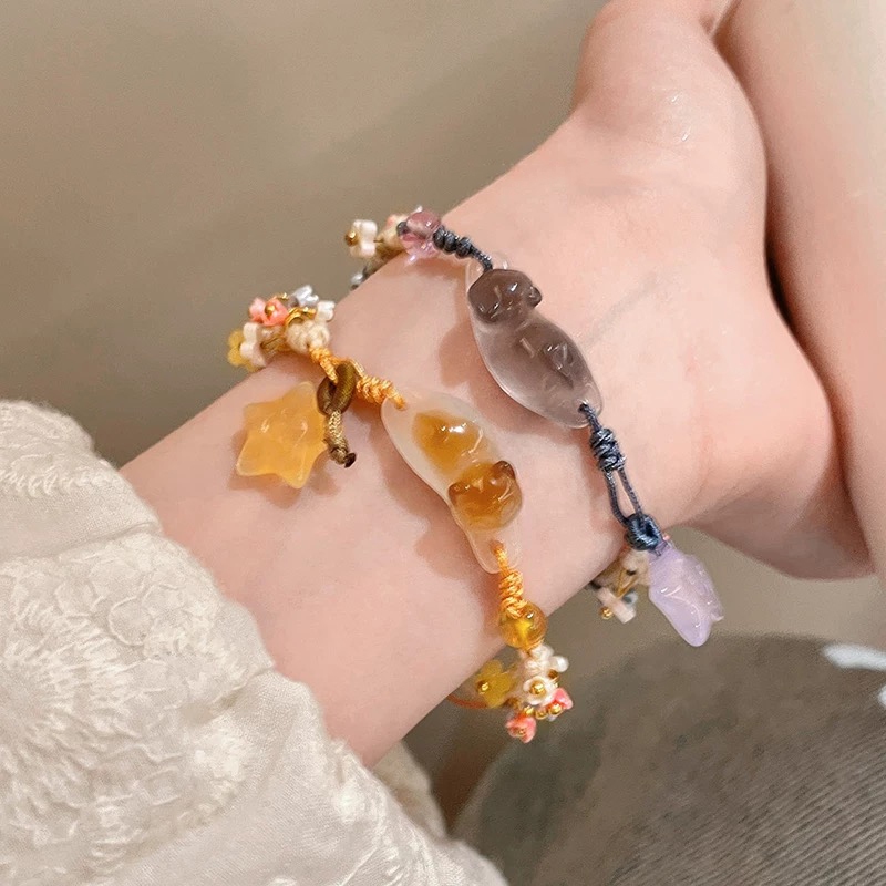 สร้อยข้อมือแมวดาวและดอกไม้สไตล์เกาหลี สำหรับผู้ชายและผู้หญิง