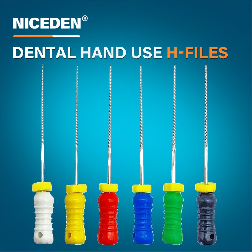 Niceden ขายร้อนคุณภาพสูงวัสดุทันตกรรมสแตนเลส 21/25mm H-File Root Canal Treatment มือ H-File