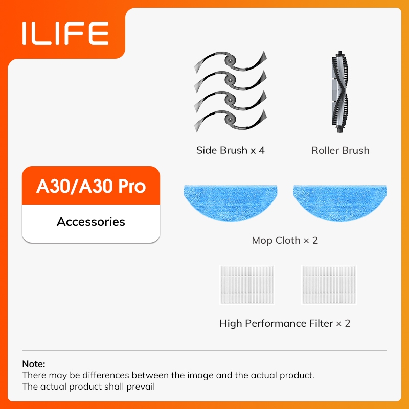 ILIFE A30 Pro เครื่องดูดฝุ่นหุ่นยนต์อุปกรณ์เสริมกล่องของขวัญ (แปรงด้านข้าง*4+mop*2+ตัวกรอง*2+แปรงลูกกลิ้ง*1)