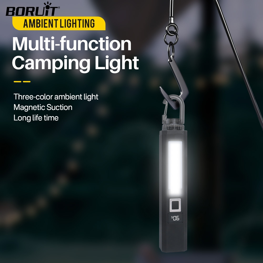 BORUiT ไฟฉาย LED 1000LM คําเตือนแสงสีแดงแม่เหล็กดูดจอแสดงผล Type-C ชาร์จ Camping ทํางานโคมไฟตะขอกันน