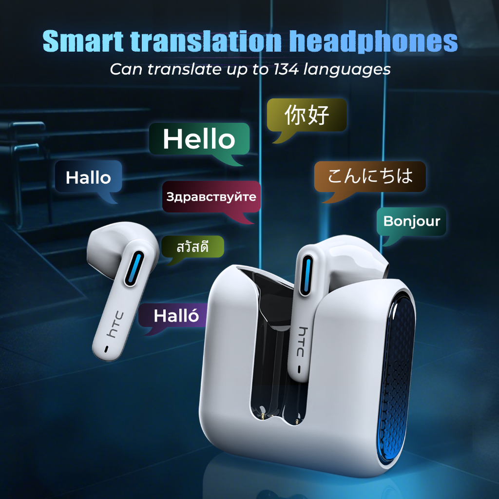 HTC NE49 AI หูฟังแปลบลูทูธ 6.0 หน้าจอ LED IPX5 กันน้ําเสียงไฮไฟการออกแบบธุรกิจแบบสปอร์ต