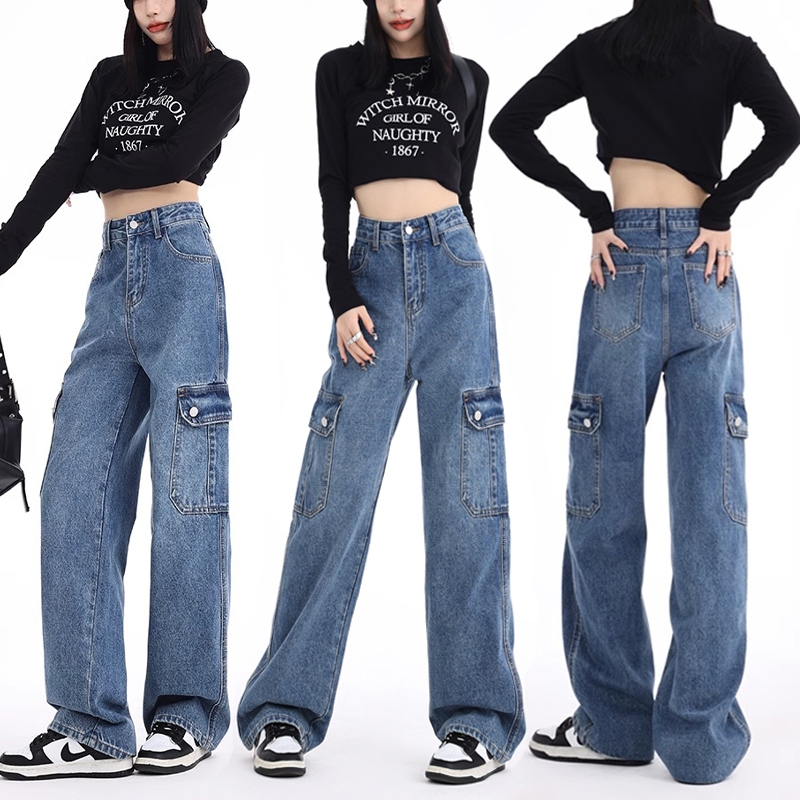 S~5XL Baggy jeans for women กางเกงยีนส์หลวมสีน้ำเงินเข้ม ทรงแฟชั่น สวมใส่สบาย เหมาะสำหรับทุกโอกาสHOT