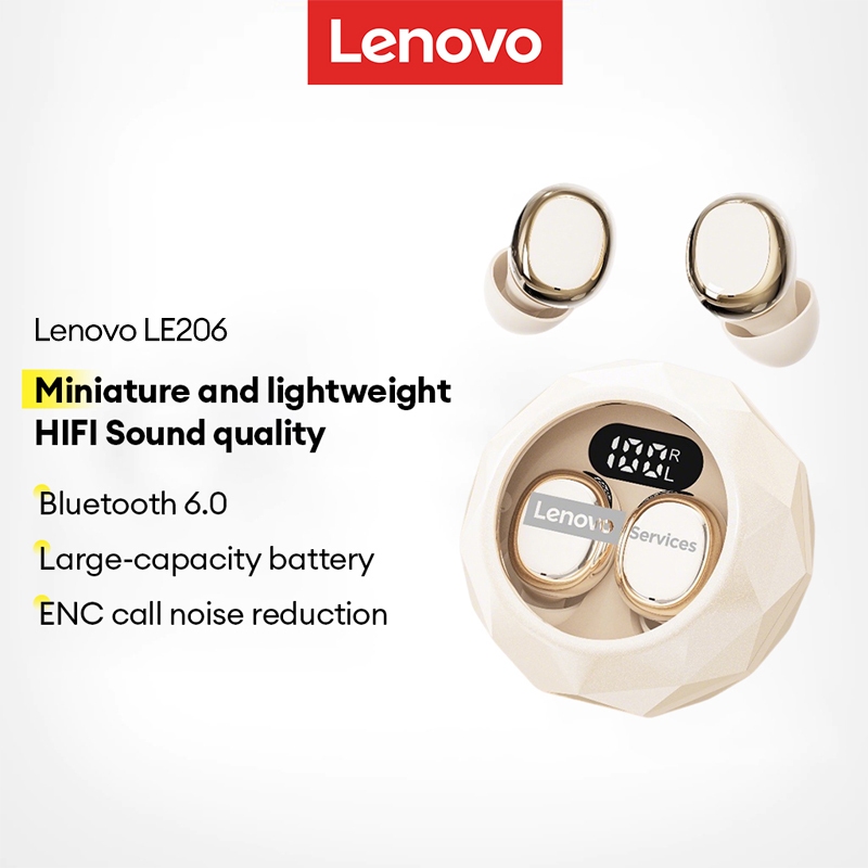 หูฟัง Lenovo LE206 TWS และหูฟังนอนหลับไร้สายพร้อมจอแสดงผลดิจิตอล LED และเสียงไฮไฟพร้อมการออกแบบเพชรสําหรับการนอนหลับด้านข้าง