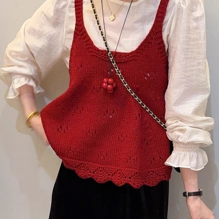 เสื้อกั๊กผู้หญิงลายทอแน่น ทรงหลวม ใส่สบาย