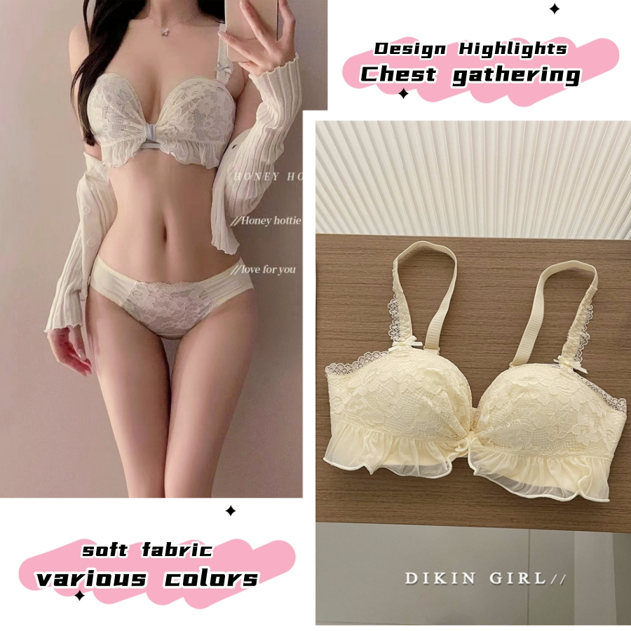 เซ็กซี่หวานลูกไม้ลูกไม้ Bra หน้าอกรวบรวมหน้าอกการแสดงผลชุดชั้นในขนาดใหญ่ใบบัวออกแบบโบว์สไตล์นุ่มและสะดวกสบายชุดบราผ้าไหมคุณภาพสูง