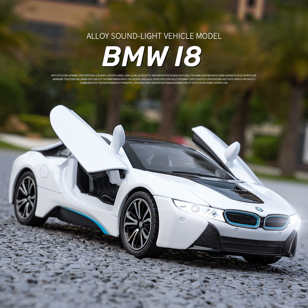 1:24 BMW i8 Sport Car Alloy Scale Car Model Diecast Metal Miniature Model Car Collection Sound & Lig
