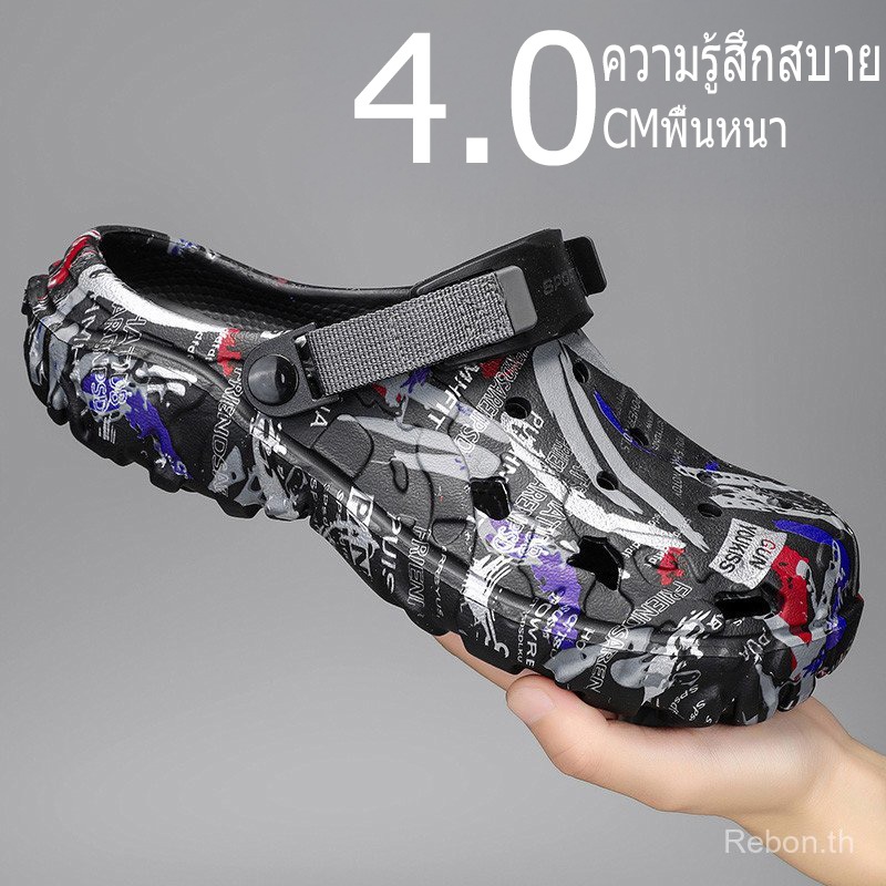 2024 ขนาดใหญ่รองเท้าแตะชายฤดูร้อนสวมใส่ลื่นรองเท้าแตะชายหาดแนวโน้มรองเท้าแตะลําลองระบายอากาศหนาด้านล่างคุณภาพสูงขนาด 46 47 ที่6ชม.