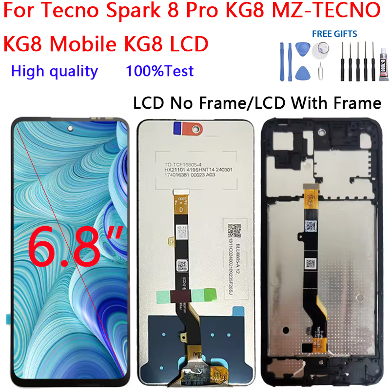 สําหรับ Tecno Spark 8 Pro KG8 MZ-TECNO KG8 มือถือ KG8 จอแสดงผล LCD Touch Screen Digitizer Glass Asse