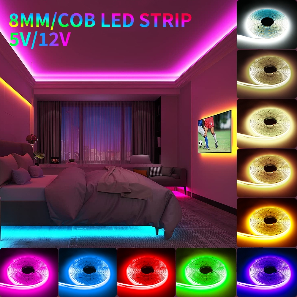 ตกแต่งบ้าน ให้น่าอยู่ 1-5M COB LED Strip Light เทป 320leds/m แสงความหนาแน่นความสว่างสูงสําหรับตกแต่งบ้าน 8 มม.DC12V ราคาถูก