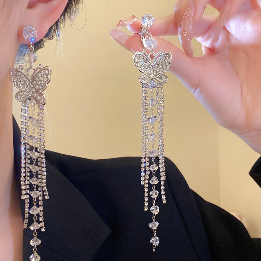 [Jewbeauty]Zircon กิ๊บติดผมพู่ผีเสื้อสไตล์ย้อนยุคแฟชั่นอเนกประสงค์แสงหรูหราต่างหูระดับไฮเอนด์สําหรับผู้หญิง