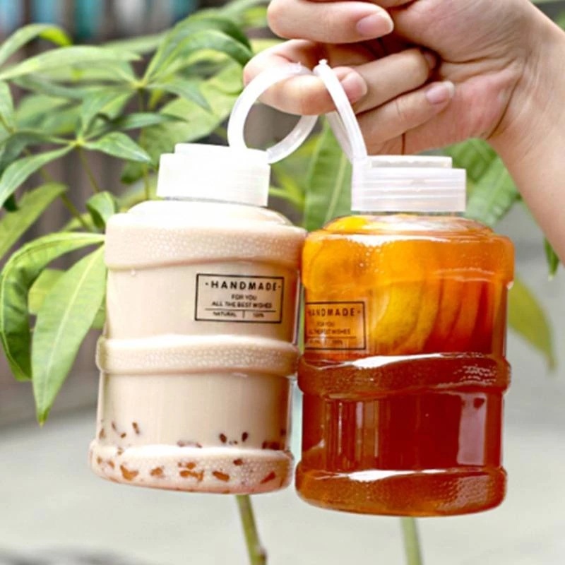 ขวดพลาสติกใส (สัตว์เลี้ยง) ทรงถัง + บรรจุขวดชาฟองกาแฟขวด 500มล 700มล น้ําผลไม้ขวดชานม