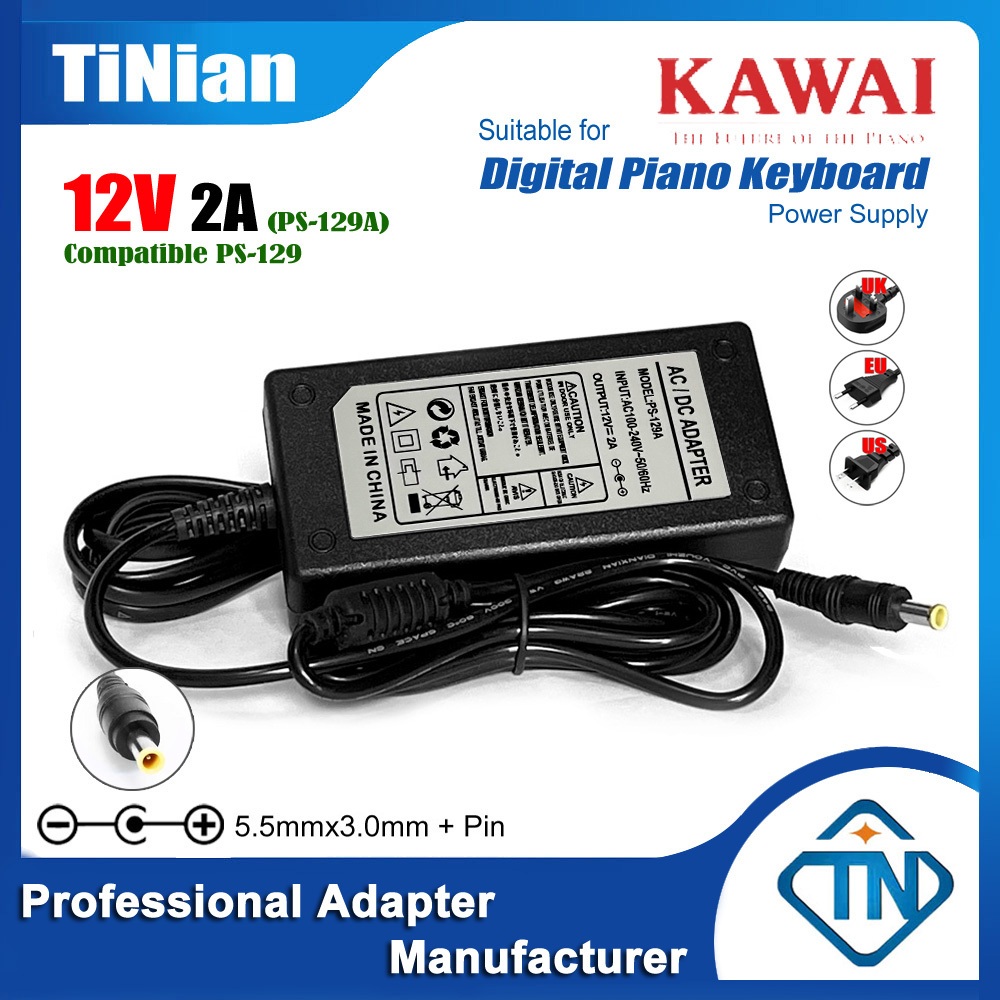 12V 2A อะแดปเตอร์ AC/DC PS-129A สําหรับ Kawai KDP70 KDP75 KDP88 ES110 ES118 ES120 คีย์บอร์ดเปียโนดิจ