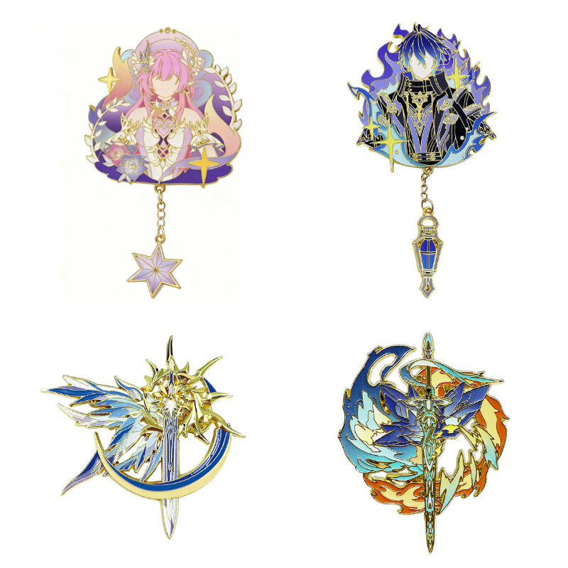 2 in 1 Genshin Impact เข็มกลัด Flins Star Rail Cyrene Hutao Kazuha โลหะ pin ของขวัญ