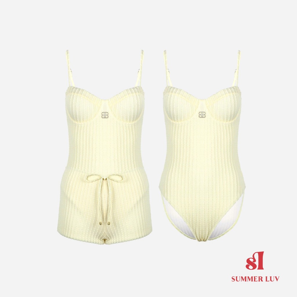 [SUMMER LUV] ส่งไวจากไทย สีดำ สีขาว สามสีเหล็กรองรับแถบแนวตั้งชุดว่ายน้ําชิ้นเดียวนักมวยชุดสองชิ้น