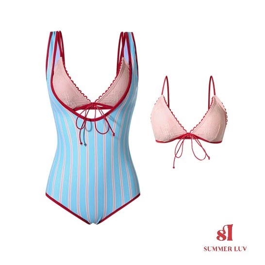 [SUMMER LUV] ส่งไวจากไทย กางเกงขาสั้นชุดว่ายน้ำลายทางสีน้ำเงิน เซ็กซี่และน่ารัก