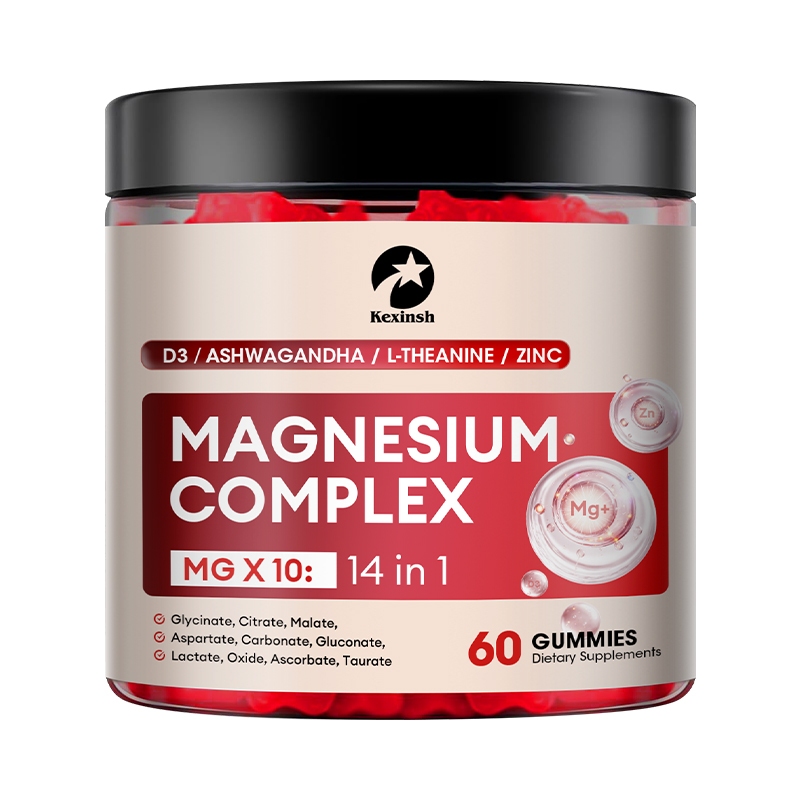 Kexinsh Magnesium Complex DeepCalm 14-in-1 Gummies – พร้อม Ashwagandha, L-Theanine, D3 & Zinc – อาหารเสริม Cortisol สําหรับผู้หญิง