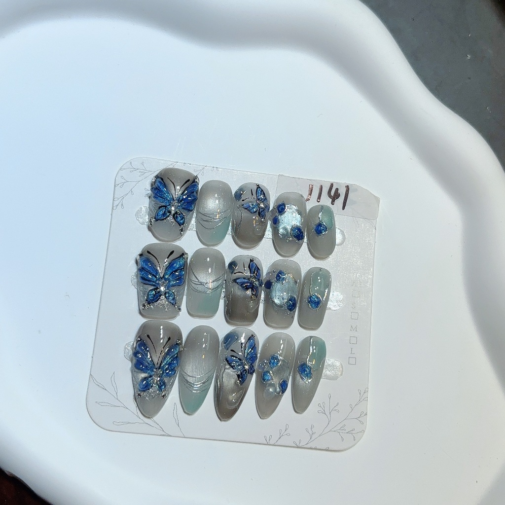 [1141] ทําด้วยมือระดับไฮเอนด์ที่กําหนดเองสวมใส่เล็บสวมใส่เล็บที่กําหนดเองเล็บประเภทติดต่อแชท