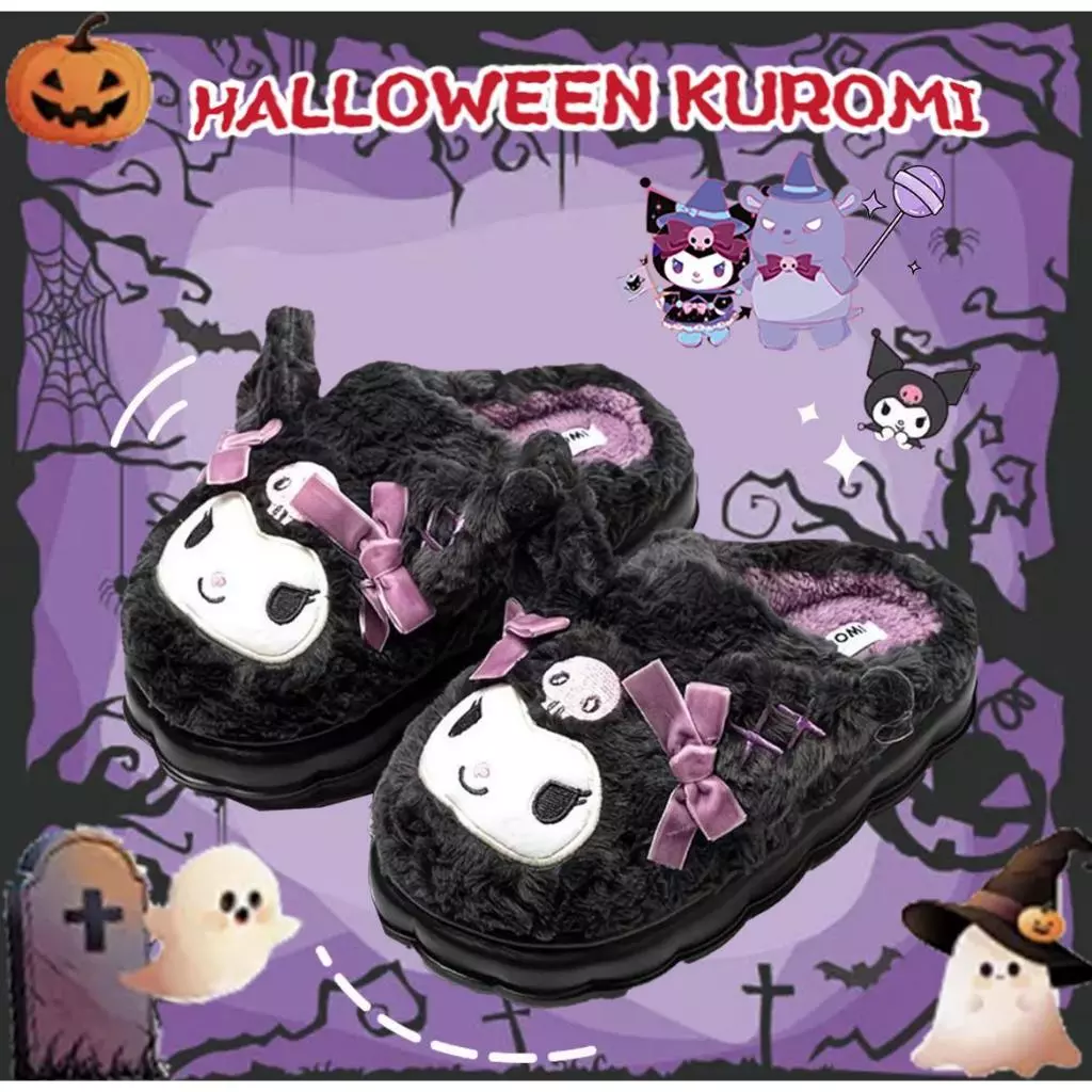 คุโรมิ Kuromi รองเท้าแตะ ขนนุ่ม Fluffy พื้นหนา กันลื่น สบาย เบา ใช้ในบ้าน รองเท้าบ้าน ฤดูหนาว น่ารัก ส่งฟรีพร้อมส่ง