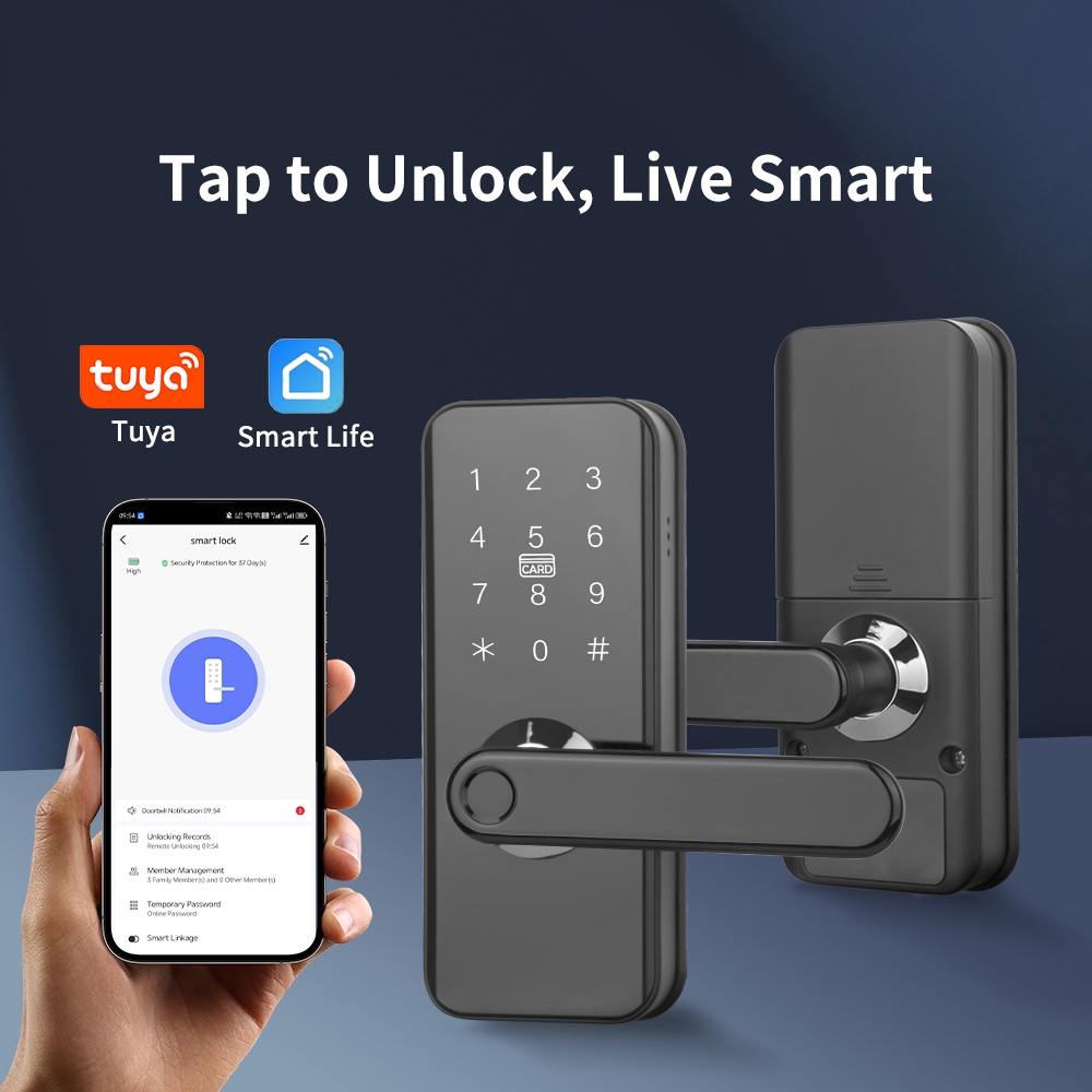 5 in 1 Tuya สมาร์ทประตูล็อค WiFi ระยะไกลลายนิ้วมือแผงสวิตช์ล็อค APP ปลดล็อค Home Company Security