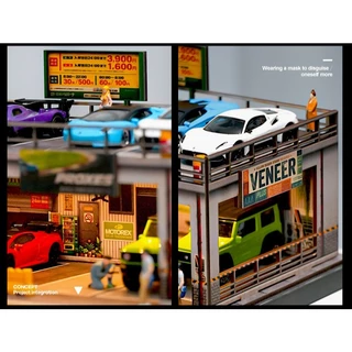Diorama 1/64 Scale Double-Decker จําลองโรงรถรุ่นพร้อมไฟที่จอดรถกล่องแสดงรถขนาดเล็ก
