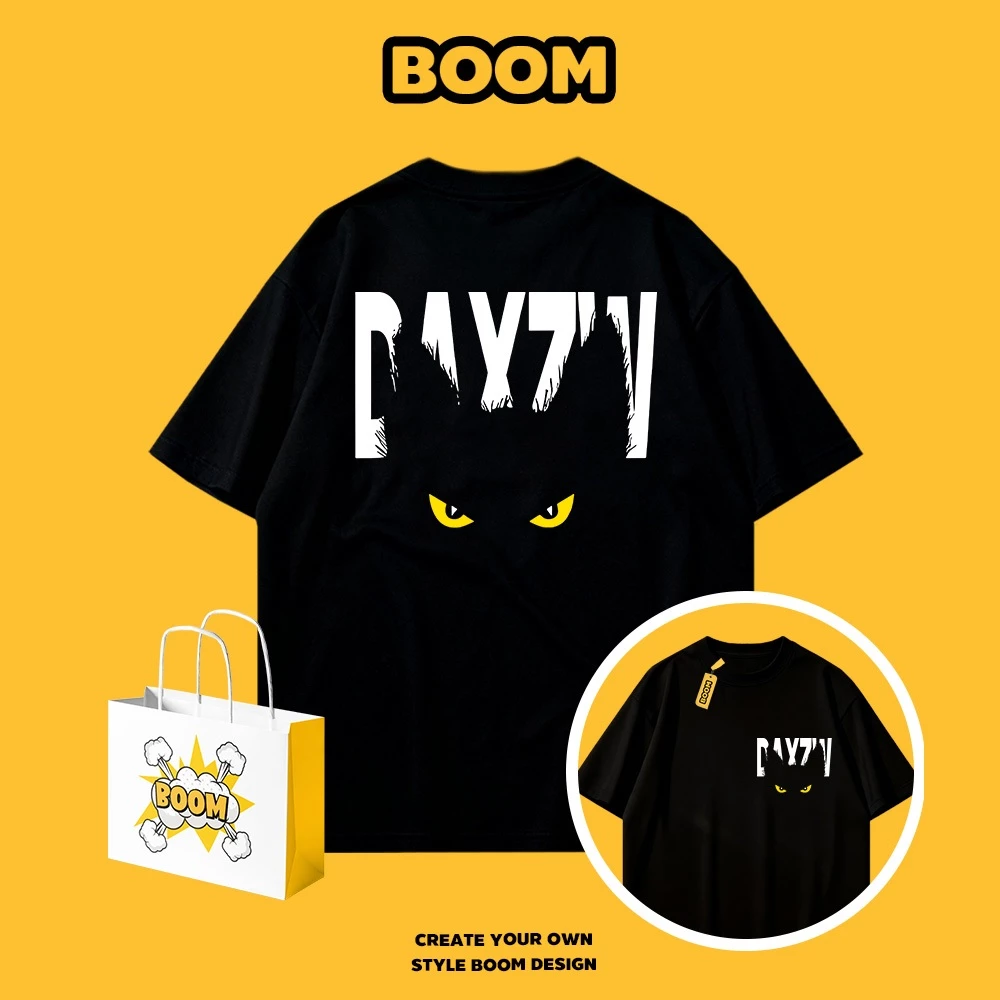 BOOM เสื้อยืดผู้ชาย cotton 100% แขนสั้น ลายแบรนด์เนมสุดเท่ ทรงหลวม นุ่มสบาย สไตล์เกาหลี คุณภาพดี