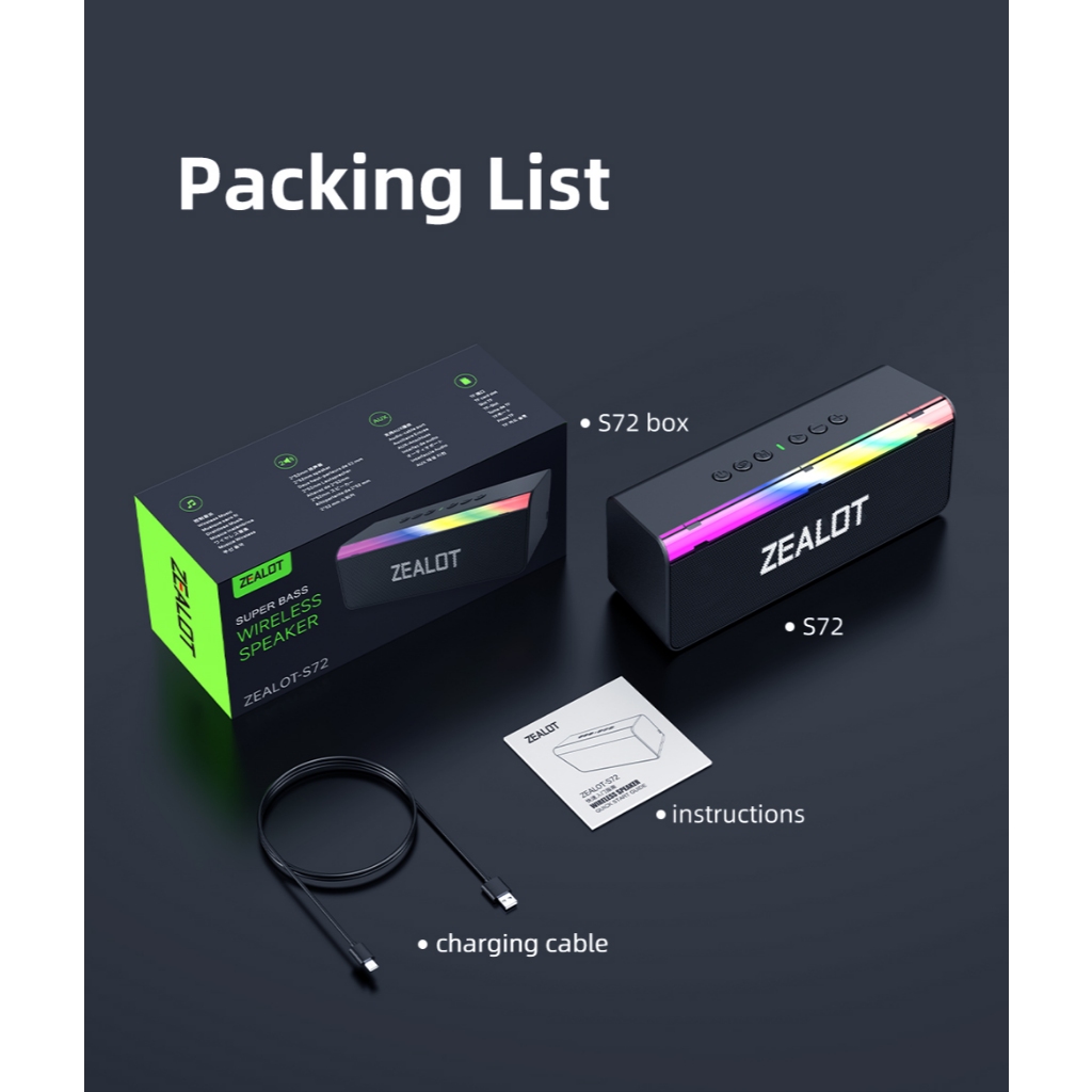 ZEALOT S72 ลําโพงบลูทูธ 20W ลําโพงไร้สายแบบพกพากันน้ํา 3000mAh Dual Driver Bass Sound Box ลําโพง Type-C กลางแจ้ง ราคา ถูกที่สุด ดีลบีเคเค แกลเลอรีภาพที่ 7