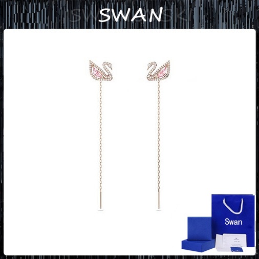 SWAN DAZZLING SWAN ต่างหูหงส์สีชมพูหรูหราประณีตต่างหูมูลค่าสูง (กล่องของขวัญ)