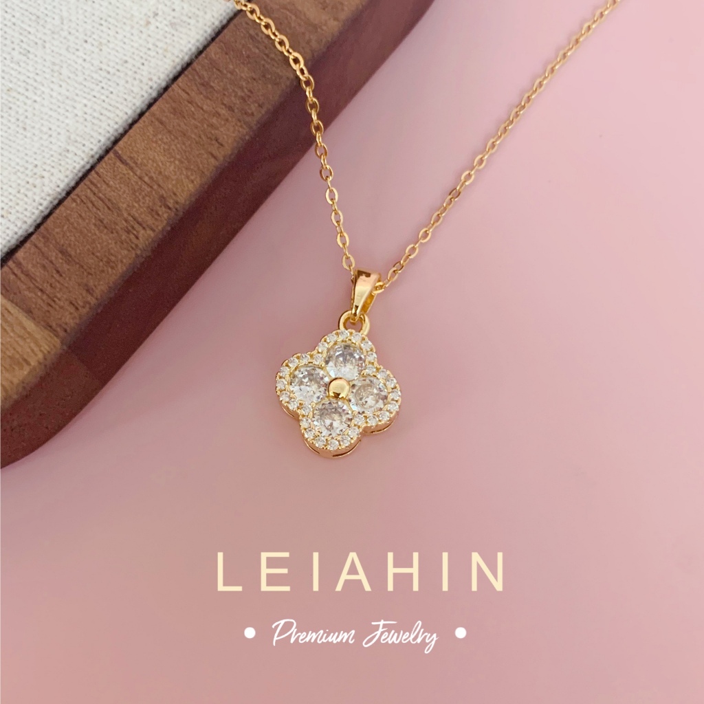 LEIAHIN สร้อยคอมากลายจี้เพทายโคลเวอร์สี่ใบ สไตล์แฟชั่นสำหรับผู้หญิง อุปกรณ์เสริมสำหรับชีวิตประจำวัน
