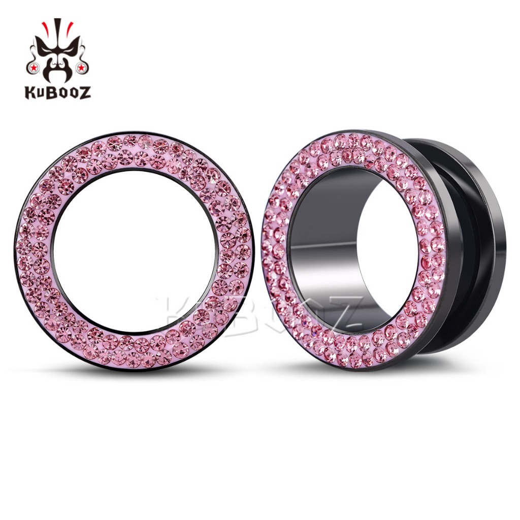 KUBOZ 2PCS สแตนเลสสตีลหู Gauges Expander คู่แถวฝังเพชรหูปลั๊กอุโมงค์เครื่องประดับ Stretchers