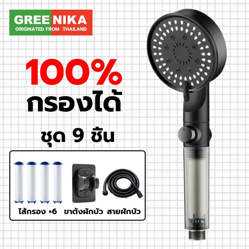 GREENIKA ກົກຫົວຝັກບົວກອງນ້ຳ ອານປະຢັດນ້ຳ ປັບແຮງດັນ ປ້ອງກັນຕະກອນ ພ້ອມໄສ້ກອງ+ສາຍບົວ+ຂາຍຶດ