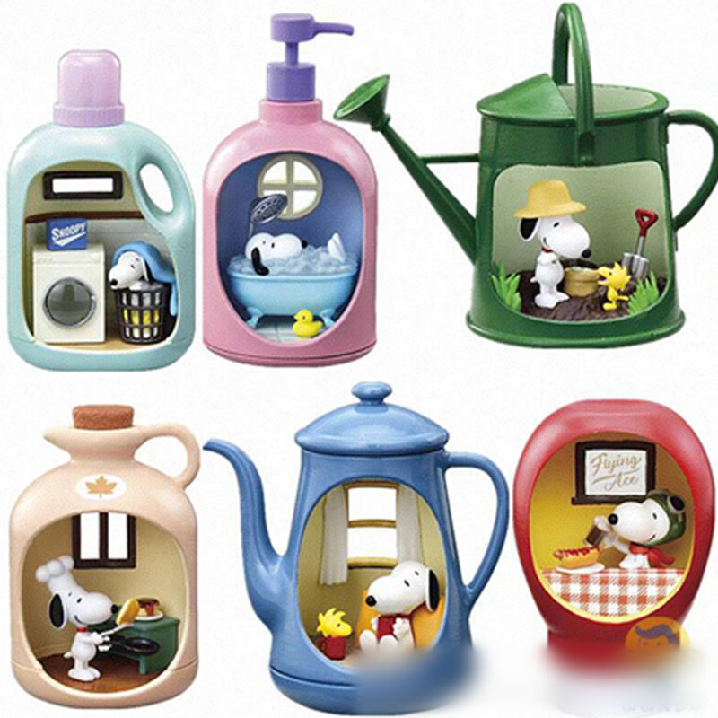 6 ชิ้น 5 เซนติเมตรถั่วลิสงอะนิเมะรูป SNOOPYs LIFE ในขวดรุ่น SNOOPYs Action Figure ของเล่นสําหรับของขวัญเด็กเครื่องประดับ