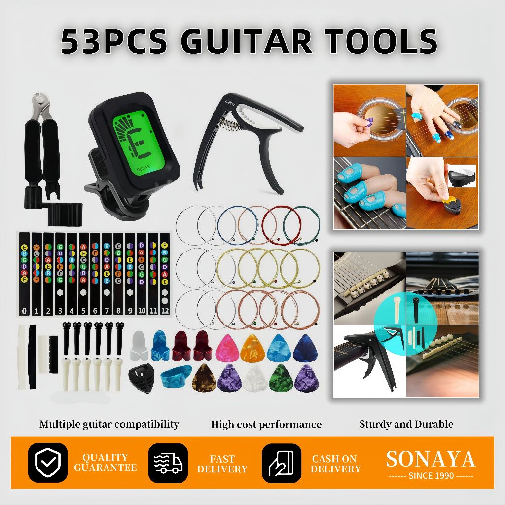 ชุดอุปกรณ์กีตาร์ – ชุดเครื่องมือกีตาร์ครบชุดพร้อมคาโป้ สาย ปิ๊ก และจูนเนอร์