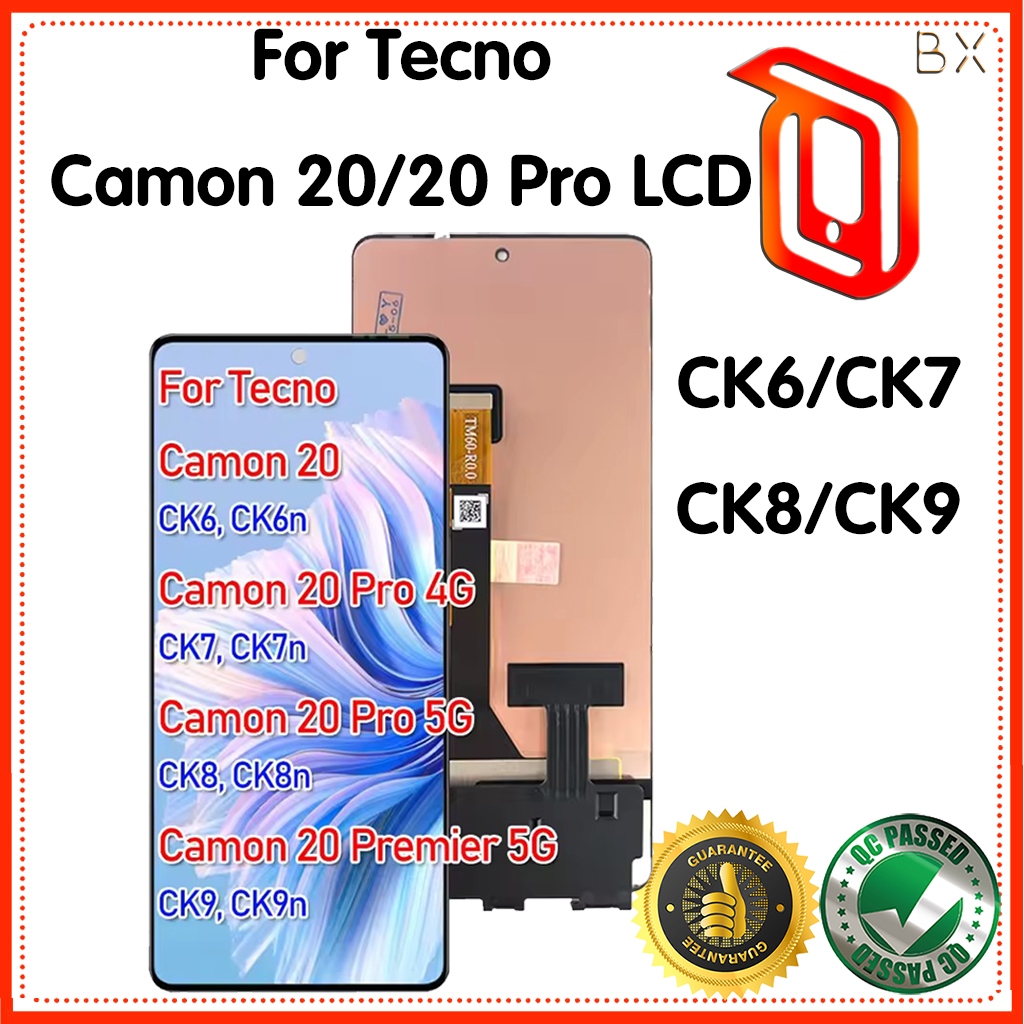 AMOLED สําหรับ Tecno Camon 20 LCD CK6 จอแสดงผลหน้าจอสัมผัสชุด Camon 20 Pro 4G 5G CK7 CK8 Camon 20 Pr
