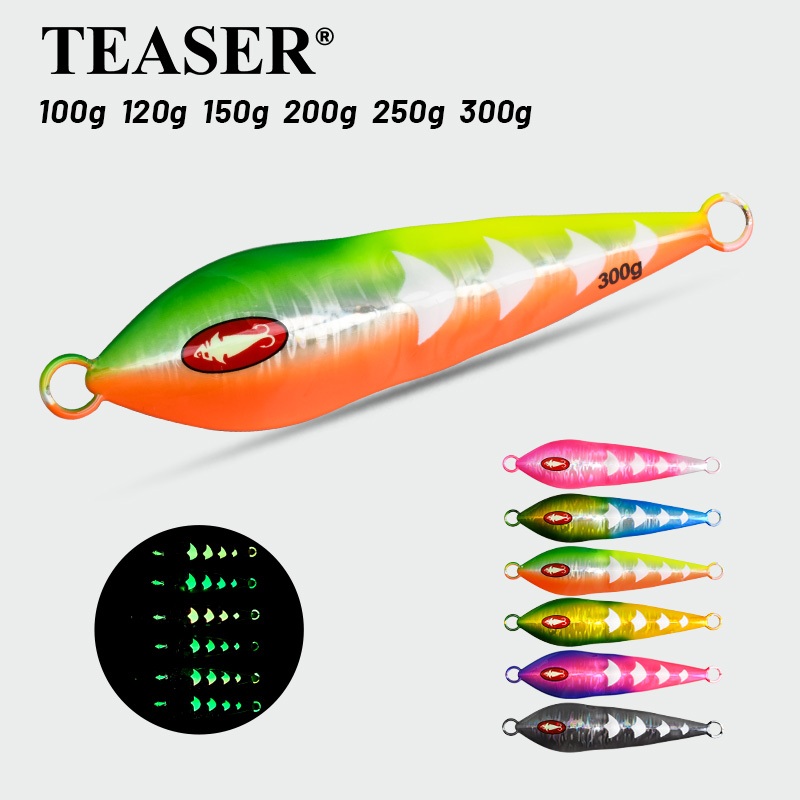 TEASER【J154】1 ชิ้น 100g 150g 200g 250g 300g ข้ามโลหะช้า ข้ามตกปลาเรืองแสง UV ข้ามตกปลาทะเล ตกปลาในทะเล ข้ามตกปลาปลาหินเทียม ข้ามตกปลาไม่มีตะขอคู่