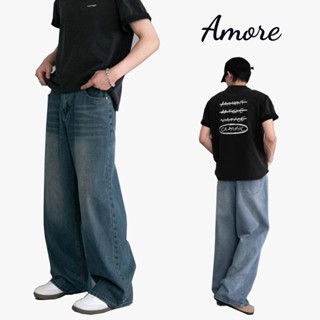 กางเกงยีนส์ผู้ชาย สไตล์อเมริกัน ทรงกระบอก สำหรับสวมใส่สบายทุ…