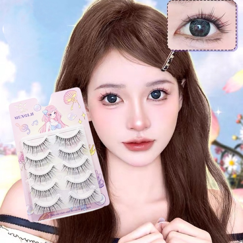 5 คู่ Clear Steam ขนตาปลอมธรรมชาติสไตล์หนาแน่นReusable Manga Cross Curling Big Eyes