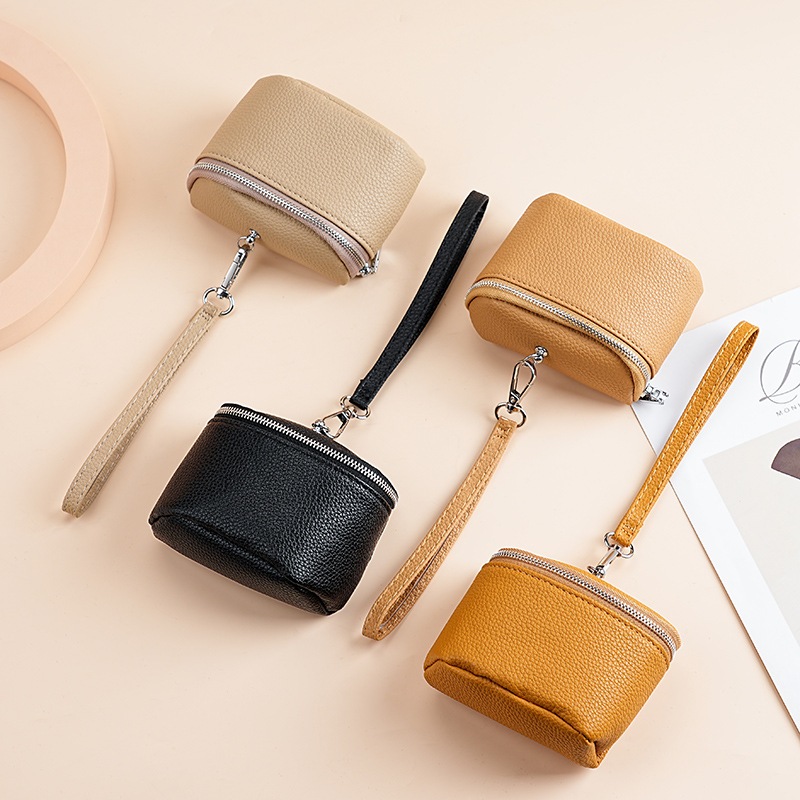 กระเป๋าใส่เหรียญหนังนุ่มน่ารักมินิแบบพกพาลิปสติกหูฟังกระเป๋าเก็บกุญแจพร้อมกระเป๋าถือซิปเชือกเส้นเล็ก