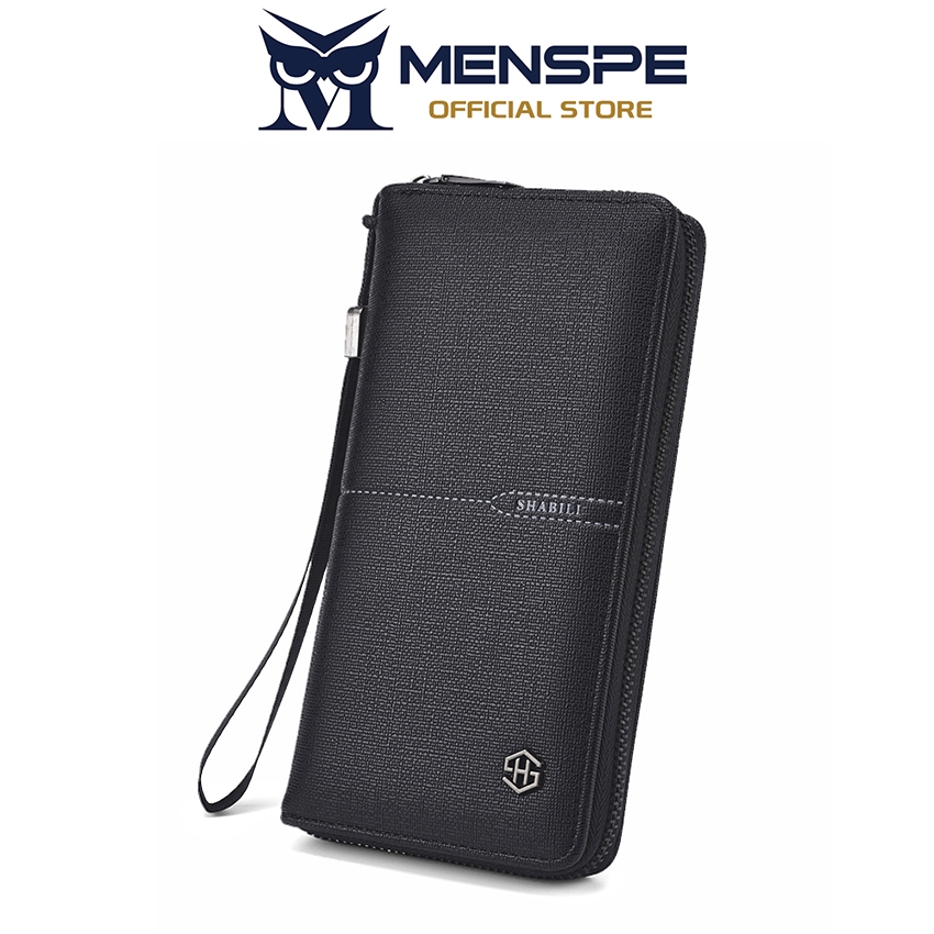 MENSPE กระเป๋าสตางค์ผู้ชายใบยาวหนัง PU นุ่มอเนกประสงค์ความจุขนาดใหญ่กระเป๋าสตางค