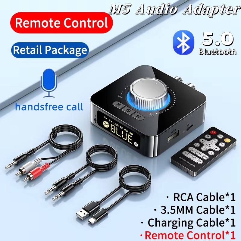 ตัวรับสัญญาณบลูทูธเครื่องส่งสัญญาณ LED BT 5.0 สเตอริโอ AUX 3.5 มม.แจ็ค RCA แฮนด์ฟรีโทร TF U-Disk TV 