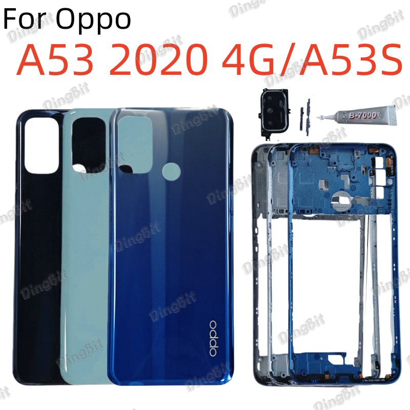 ฝาครอบด้านหลังฝาครอบประตูกรอบกลางปุ่มด้านข้างเลนส์เปลี่ยนสําหรับ OPPO A53 A53S 2020 4G